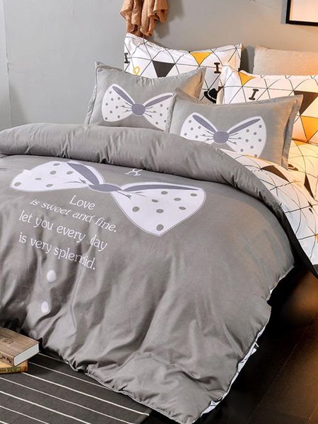 

4pcs bedding sheet set elegant simple bowknot pattern cosy bed cover set