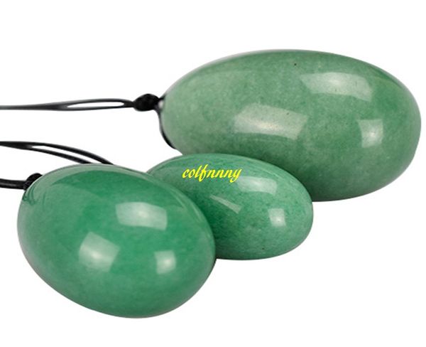 

3pcs green aventurine jade egg massage stones for kegel exercise pelvic floor muscle vaginal exerciser drilled yoni egg