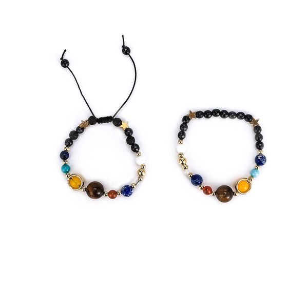 

popular universe galaxy guardian star natural stone bracelet the eight planets trendy gift, Black