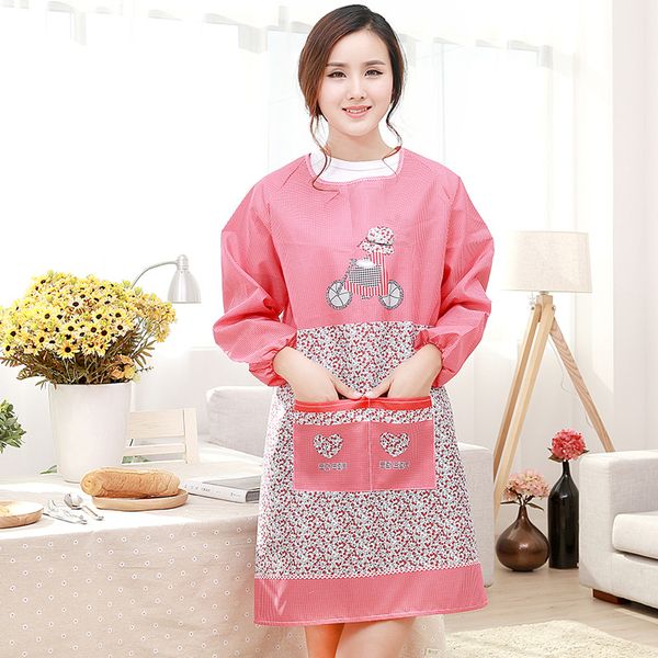 

fashion cute bicycle long sleeve kitchen apron anti-dressing chef apron has two pockets thin section mx5071