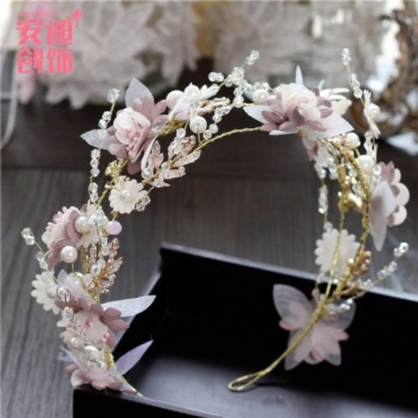 

gorgeous pink headpieces crystals flowers wedding headband handmade pearls bridal crown tiara lady hairbands bohemia bride hair ac302q, Silver