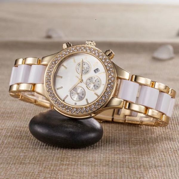 

montre femme новый бренд элегантный роскошный дизайнер дамское платье белые керамические часы женские алмазные часы с автоматическим датиров, Slivery;brown
