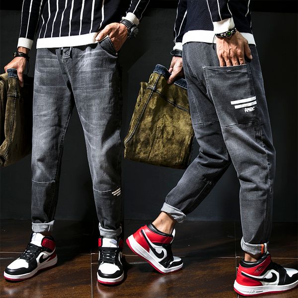 

men gray winter jeans loose harem pants warm denim jeans men large size fleece thicker warm jean pants casual cowboy trousers, Blue