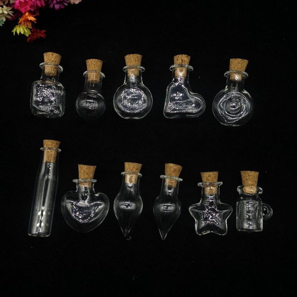 

150pcs mix shape diy mini clear cork ser glass boles vials jars containers small wishing bole necklace pendant gift, Black