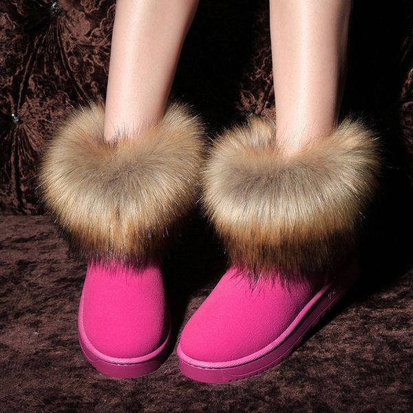 

2018 new women faux fur snow boots ankle warm casual comfortable winter shoes female lady girl flat heel boots black brown red
