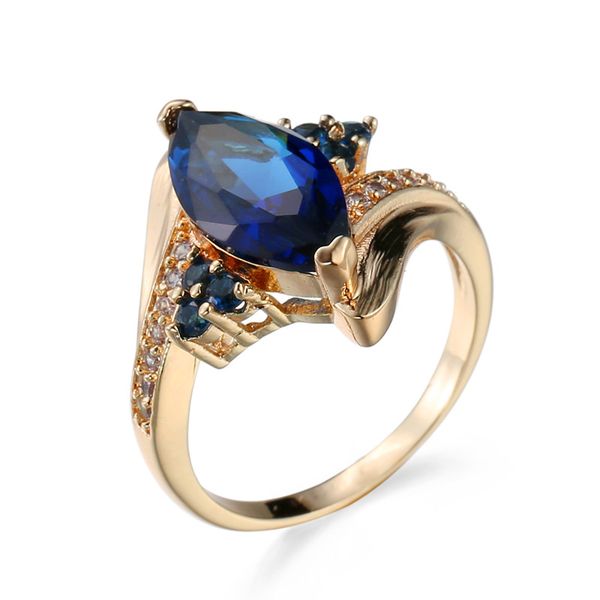 

new marquis blue sapphire cubic zirconia yellow gold plated rings size 6/7/8/9/10 women men's wedding gift, Golden;silver