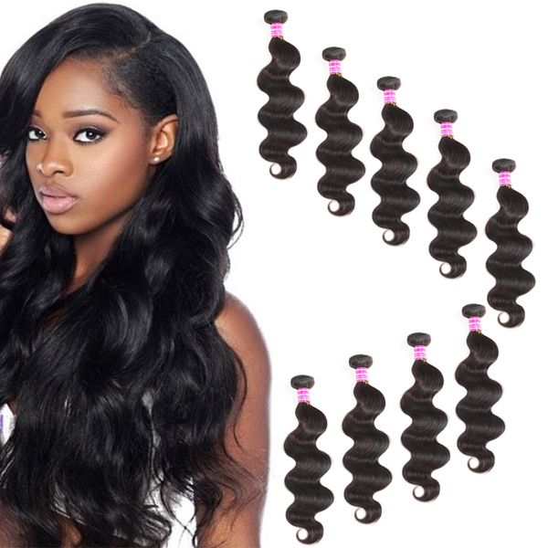 Barato 8A Brasileiro Virgem Do Cabelo Humano Onda Do Corpo 100% Não Transformados Extensões de Cabelo Wefts Para A Mulher Negra 10 Pacotes de Preços por Atacado fornecedores