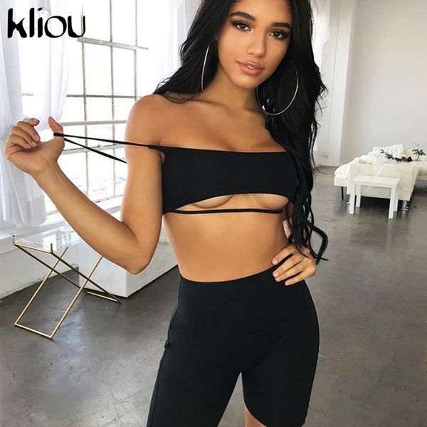 

strapless summer women suit two 2 piece set sleeveless strapless casual sporting suit set solid shorts pants tracksuit, Gray