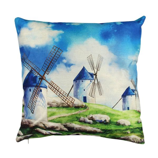 

43x43cm new country windmill design pillow cover case mat cotton linen throw square pillowcases for home room decoration