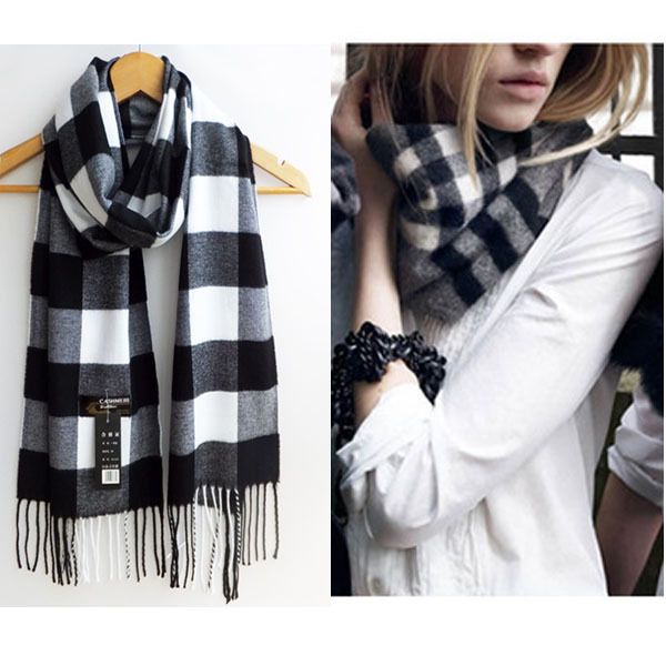 

fashion women's men's casual white&black plaids warm wool fleece scarf shawl, Blue;gray
