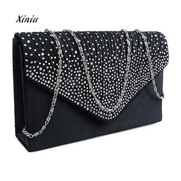 

ladies large evening satin diamante ladies clutch bag fashion party envelope bag large capacity money phone packet for female, Red;black