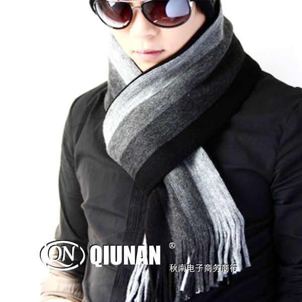 

autumn and winter new striped cashmere men's gradient color scarf fashion temperament thickening long scarf, Blue;gray