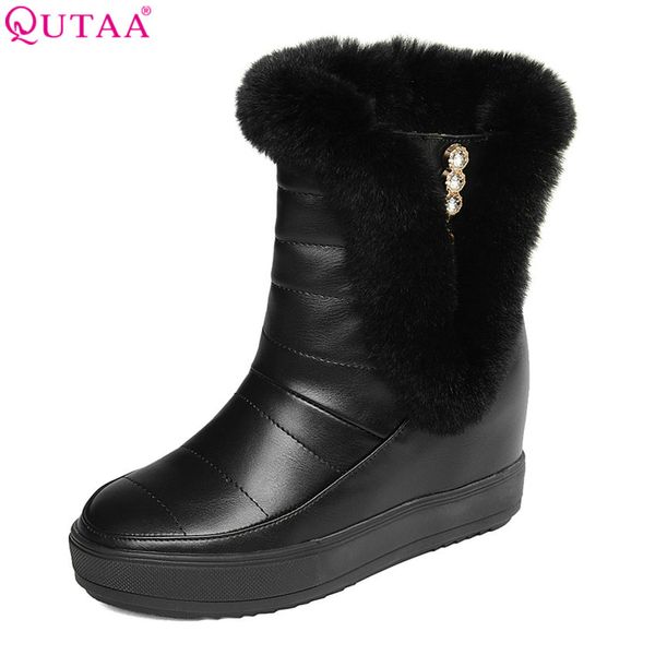 

qutaa 2018 women mid calf boots pu leather round toe wedges heel snow boots fashion black zipper design women size 34-40