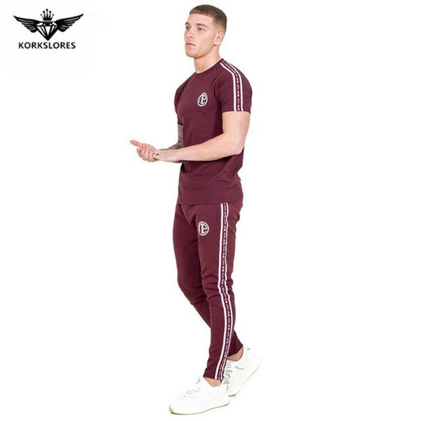 

gyms men's sets 2018 fashion sportswear tracksuits sets men's t-shirt+pants casual suits chandal hombre completo, Gray