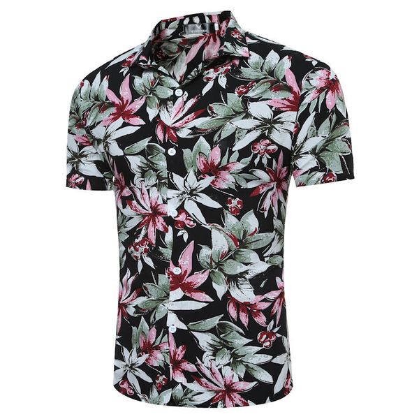 

2018 fashion mens short sleeve casual shirt hawaiian summer floral shirts for asian men size -4xl 10 colors, White;black