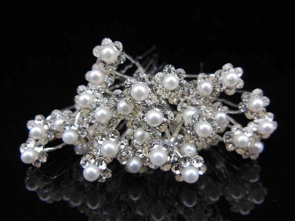 

10pcs bridal hair headpieces pins with pearl crystal flower wedding dresses accessories clips u pick tiaras bride jewelry headpieces, Silver