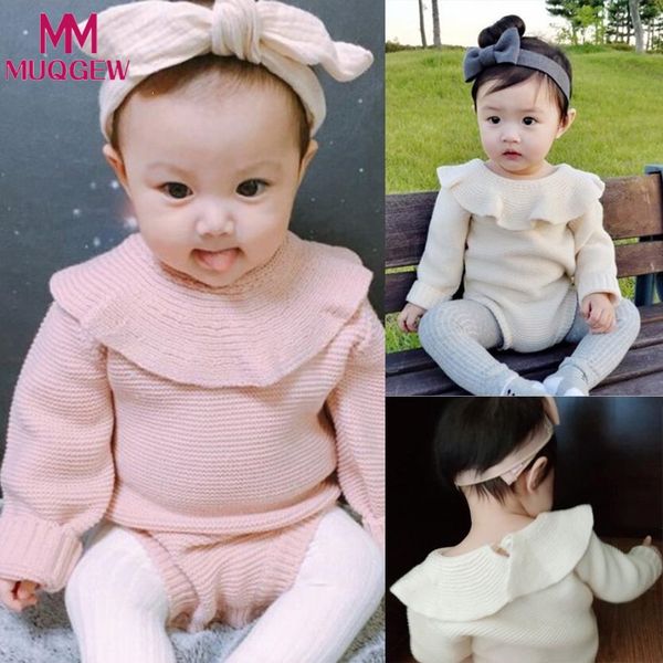 

autumn long sleeve baby rompers ruffles cotton knitted baby girl clothes 2018 newborn boy jumpsuit infant clothing set, Blue
