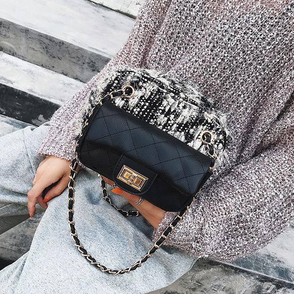 

cute chains women single shoulder bag 2018 winter wool women messenger bag fashion tassel females handbag small girls funny flap