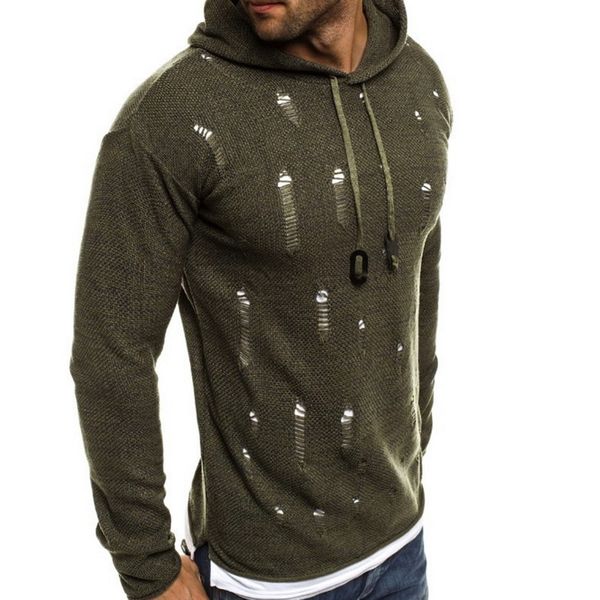 Rétro Hommes Round Collar Loose Casual Sweater déchiré Trous Tricot Outwear