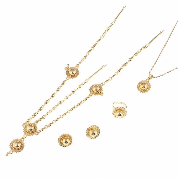 

ethiopian jewelry sets forehead chain hair piece african pendant earring ring set, Silver