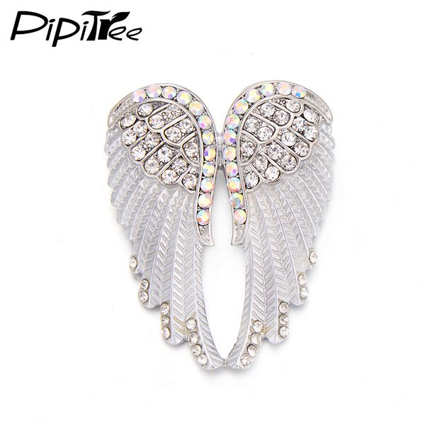 

wholesale-pipitree fashion vintage angel wings brooch pins women men's jewelry christmas gift antique gold color rhinestone brooches, Gray
