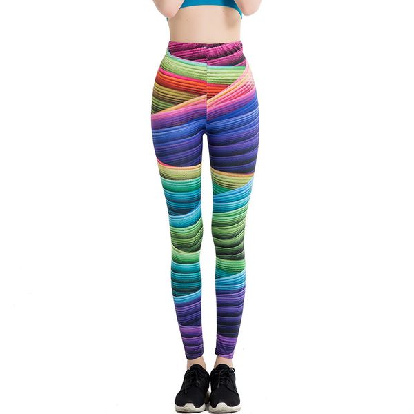 

brand women candy striped print leggings slim workout high waist slim ukraine pants 2017 summer legins waibo bear, Black