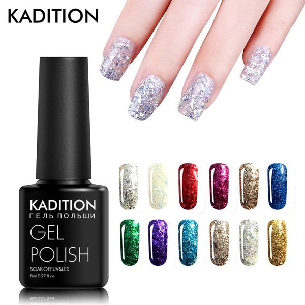 Acheter Kadition Semi Permanent 3d Glittering 8ml Diamant Vernis à Ongles Led Uv Professionnel Gel Glitter Soak Off Diamant Gel Vernis à Ongles De