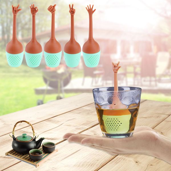

hand gestures tea filter fda grade silicone loose leaf herbal spice holder tea brewing tools tea infuser strainer