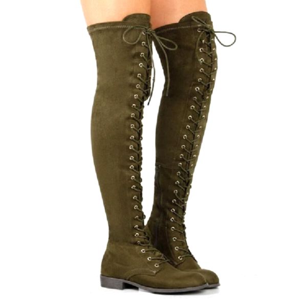

yjsfg house fashion women knee high boots suede thigh high booties female lace up square heel winter boots zapatos de mujer, Black