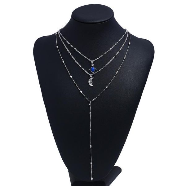 

european and american retro resin tassel moon pendant necklace, Silver