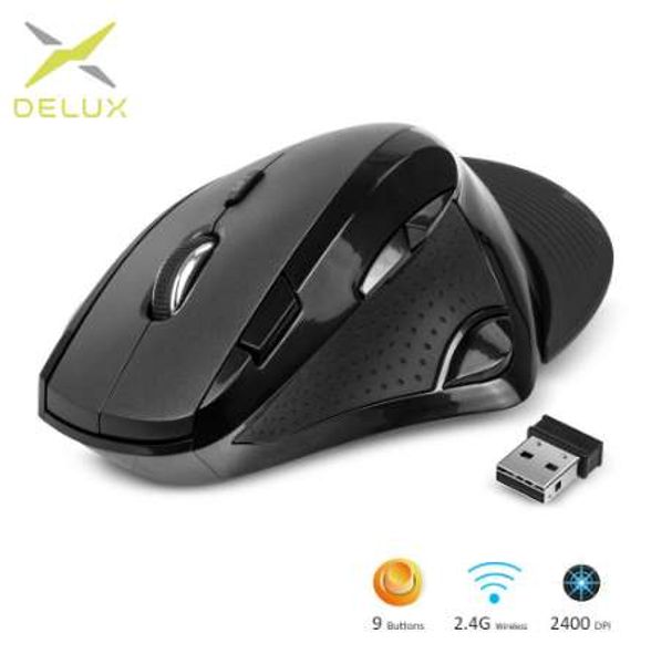 Delux M910GB 2.4G Wireless Mouse 9 botões 2400 DPI Ergonomic Vertical Rato com Removível Palm Rest Office Mice para PC Laptop