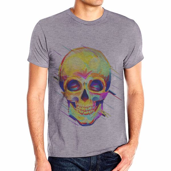 

New Summer Skeleton Gray T Shirt for Men Skull Printed Rock Streetwear Casual Short Sleeve Crew Neck Tee