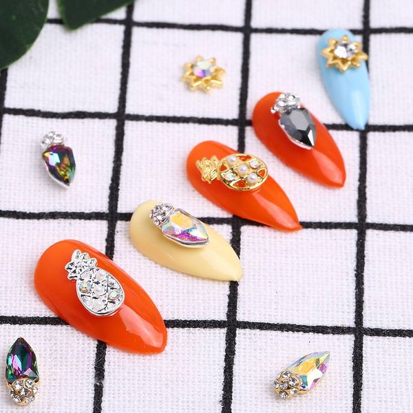 

modelones 12pcs/pack metal gold 3d rhinestone nail art decoration for gel polish 18g glitter flowers pattern nail studs decor, Silver;gold