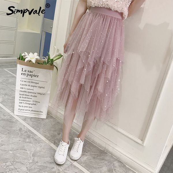 

simpavle asymmetrical tulle tiered girl skirts high waist solid casual skirt summer new chic black pink white long pleated tutu