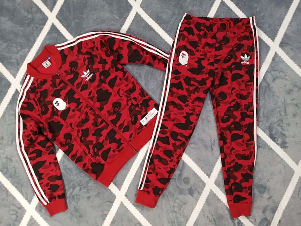 

2019 mens sports tracksuits 4 colors jackets + pants monkey head sports running set college high street style kits fashion suits, Gray