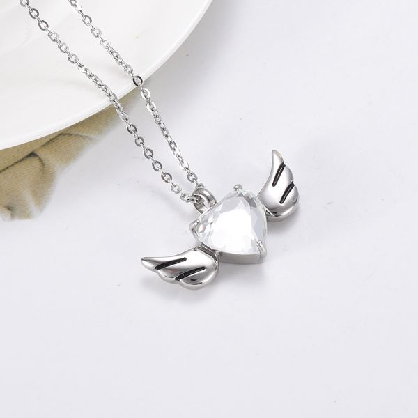 

hln1101 angel wing with heart urn pendant family/pet ash holder everlasting love memorial ash keepsake urn cremation jewelry for pet/human, Silver