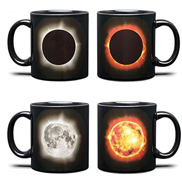 

Creative water cup olar eclip e heat changing ceramic mug coffee tumbler with handle birthday gift new 16jk c