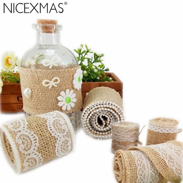 DIY Çuval Şerit Vintage Düğün Centerpieces Dekorasyon Sisal Dantel Trim Jute Hessian Rustik Olay Parti Kek Malzemeleri