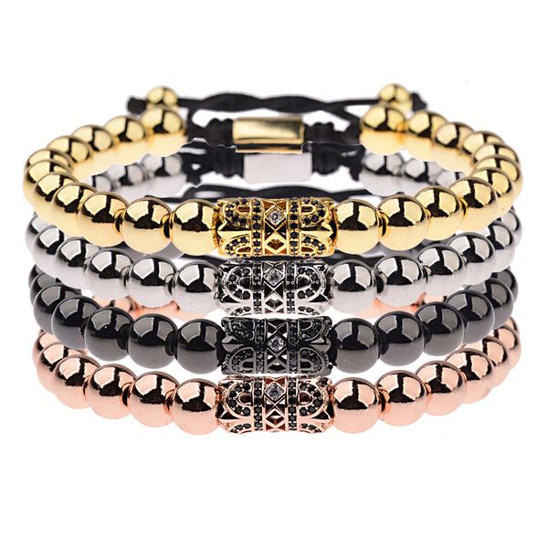 

8mm copper beads charms luxury men's bracelet pave cz crystal hand braiding bracelets christmas jewelry gift pulseira masculina, Black