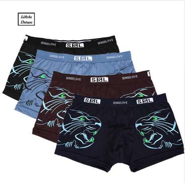 

asian size calzoncillos cuecas 4pcs\lot mens underwear cotton tiger boxers male panties men's trunk brand shorts man boxer, Black;white