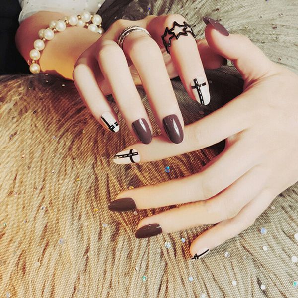 

acrylic fake nails art tips square medium professional nails glitter, Red;gold