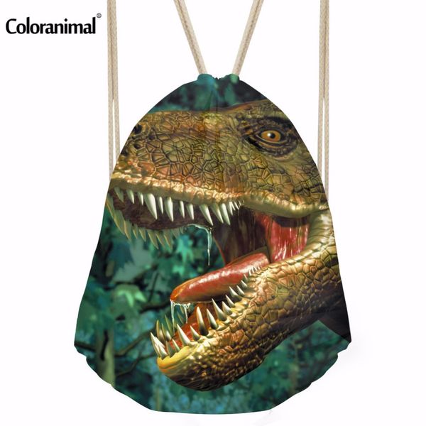 

coloranimal cool dinasour printing boys drawstring bag for kids male casual softback lapstring shoulder bag men gym sack