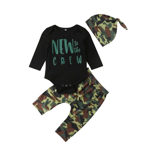 Newborn Baby Boy Clothes Set Letter Tops Romper Bodysuit Pants Hat Camo Outfits