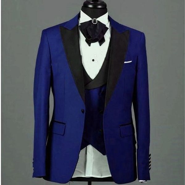 Brand New Groomsmen Royal Blue Groom Tuxedos Пик черный отворот Мужские костюмы Свадебного шафер жениха (куртка + брюки + жилет + Tie) L206