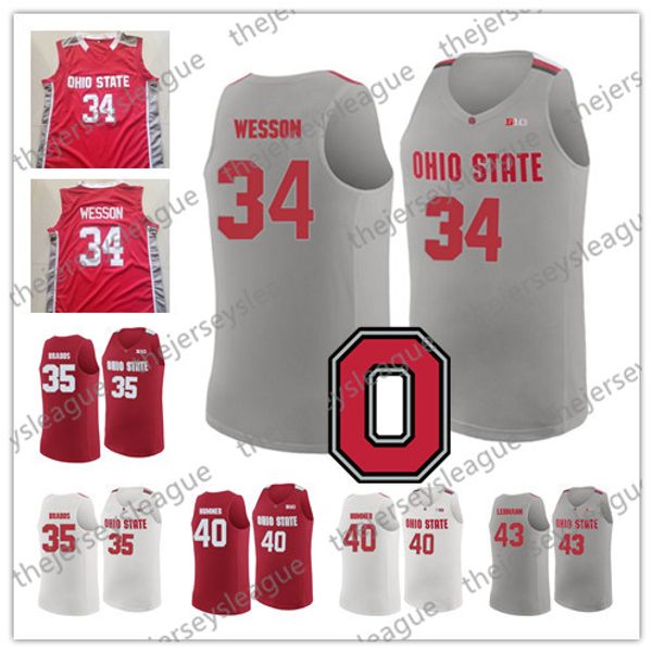 

ohio state buckeyes #34 kaleb wesson 35 gary bradds 40 daniel hummer 43 matt lehmann white grey red stitched ncaa college basketball jerseys, Black