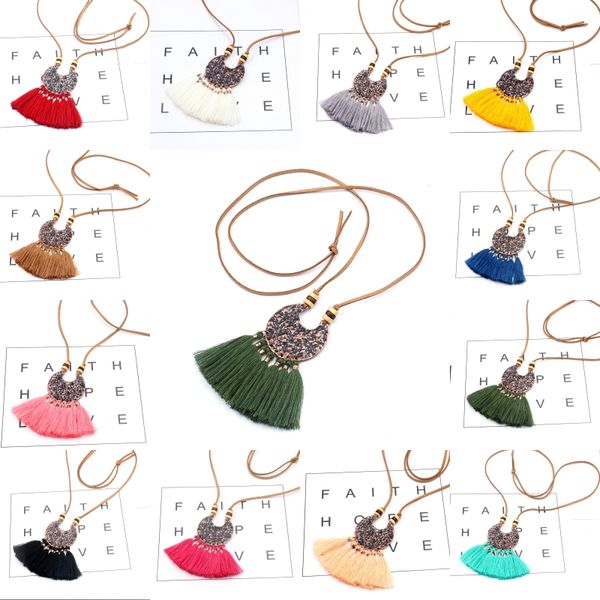 Colorful Tassel Collier Perle Chaîne Pendentif Chandail Longue Bohème Femme Bijoux
