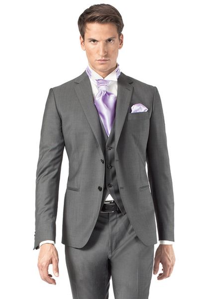 Nuovo arrivo Slim Fit Grigio Smoking dello sposo Sposo Blazer Uomo Abiti formali Prom Abiti da festa Personalizza (Giacca + Pantaloni + Cravatta + Gilet) NO: 739