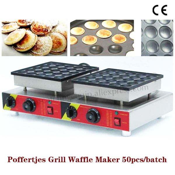 Panelas duplas pequena máquina de panqueca poffertjes com panela antiaderente poffertjes grill waffle maker com 50 peças moulds3563203
