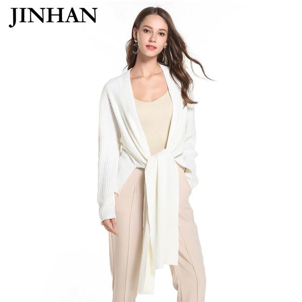 

jinhan 2018 slash neck women knitted sweater loose loog full seelve female sweaters casual solid knitted cardigans jhs908, White;black