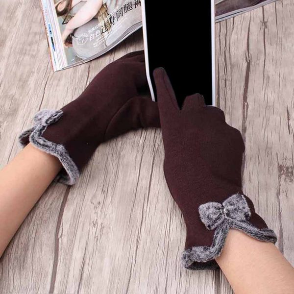 

new 2018 fashion women gloves autumn winter cute bow black warm mitts full finger mittens women cashmere female gloves, Blue;gray